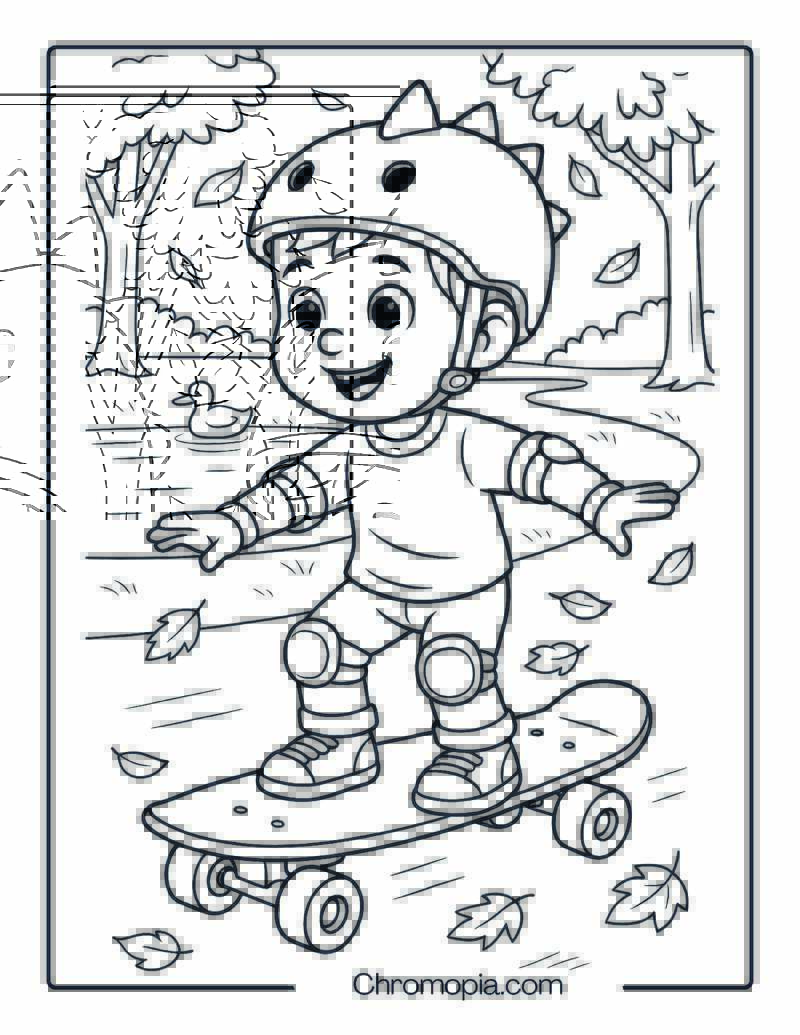 Toddler Boy on Tiny Trainer Skateboard – Boy Skateboard Coloring Page