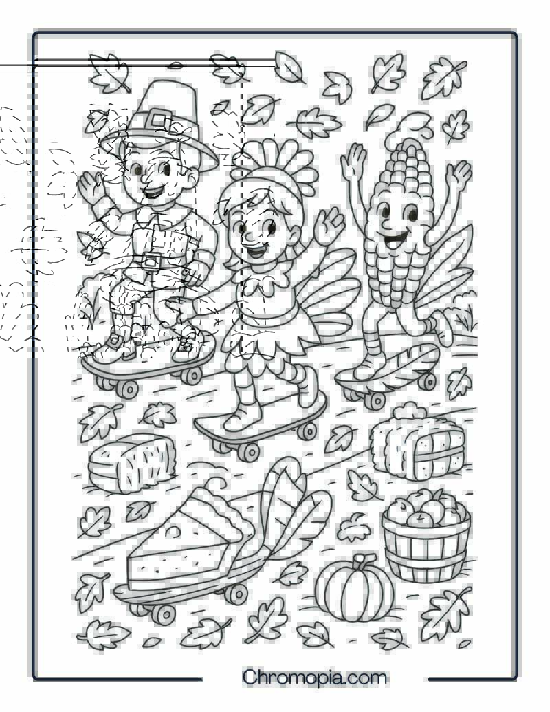 Thanksgiving Feast Parade on Skateboards – Skateboard Coloring Page