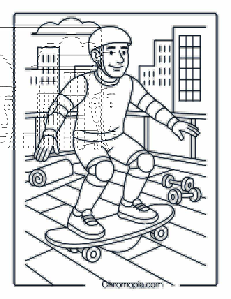 50-Year-Old Man in Fitness Gear on Curved Balance Board – Man Skateboard Coloring Page