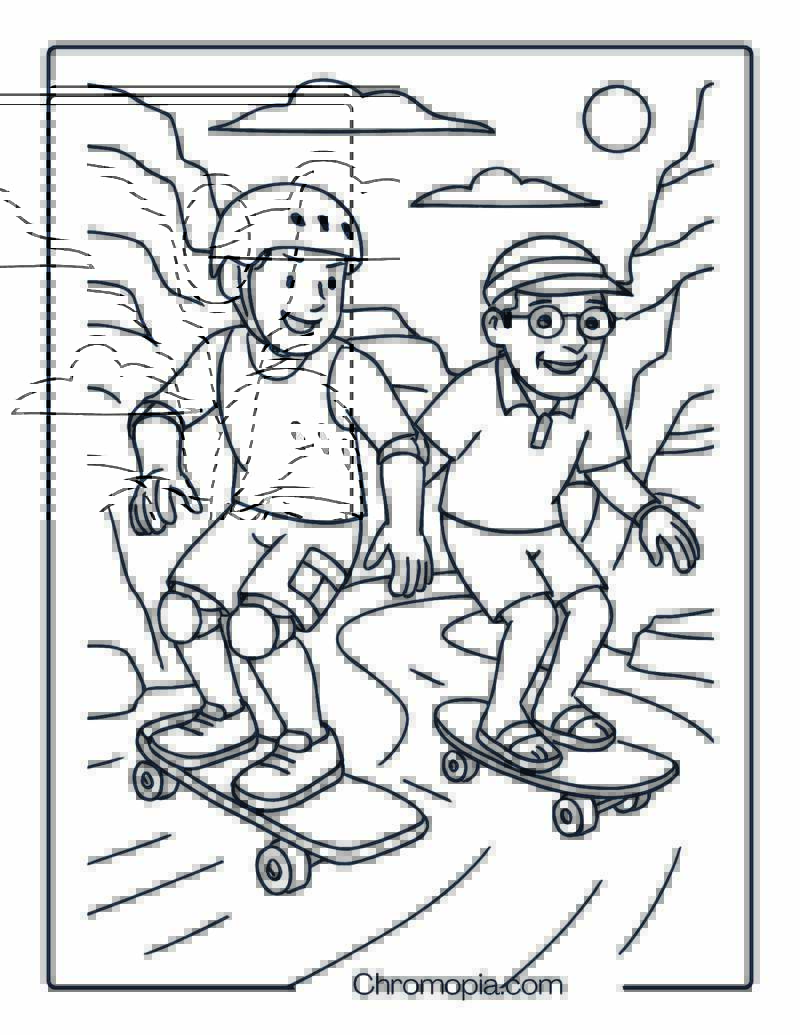 Duo of Young and Old Men Skating Through Desert Canyon – Man Skateboard Coloring Page