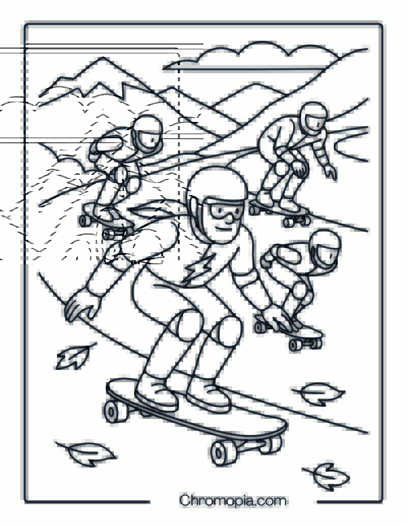 Group of Men in Racing Suits Downhill Skating – Man Skateboard Coloring Page