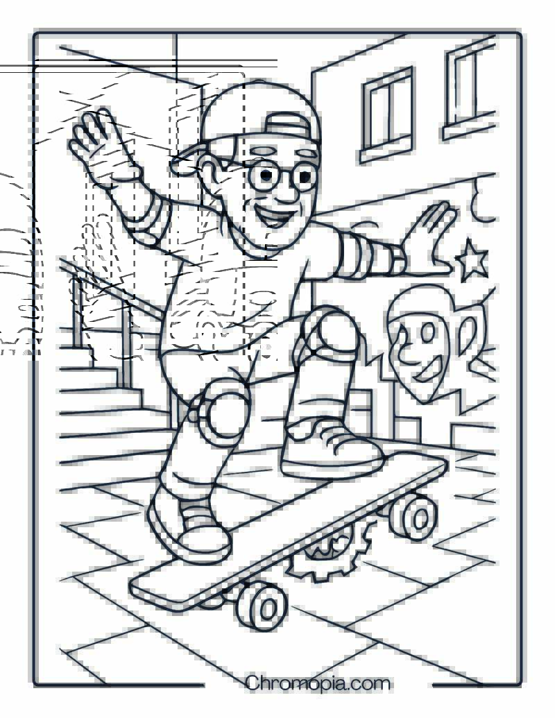 Senior Man Freestyling in Urban Plaza – Man Skateboard Coloring Page