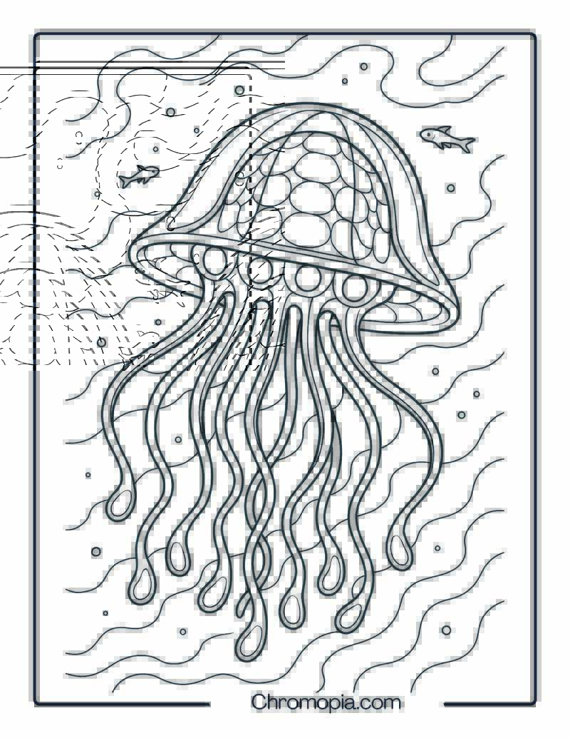 Alien Jellyfish Spaceship in Gas Cloud – Alien Spaceship coloring page