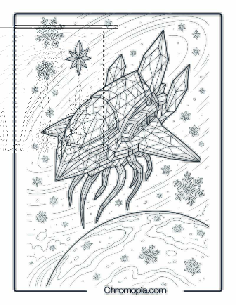 Futuristic Crystal Alien Spaceship in Ice Galaxy – Alien Spaceship coloring page