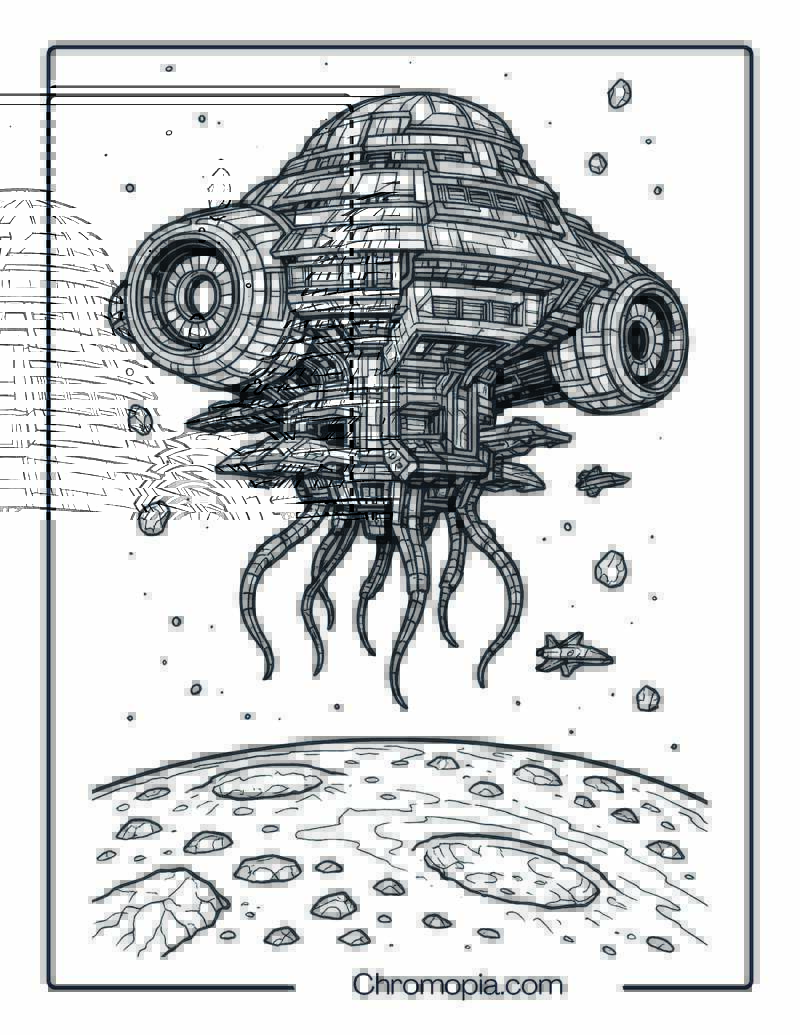 Massive Intergalactic Mothership in Orbit – Alien Spaceship coloring page