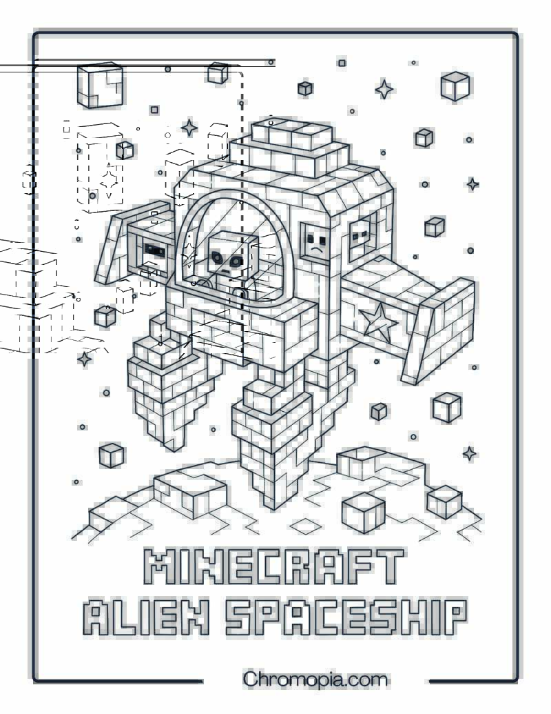 Minecraft Alien Spaceship in Pixel Galaxy – Alien Spaceship coloring page