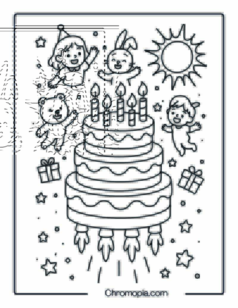 Birthday Cake Spaceship Floating Near a Star – Spaceship coloring page