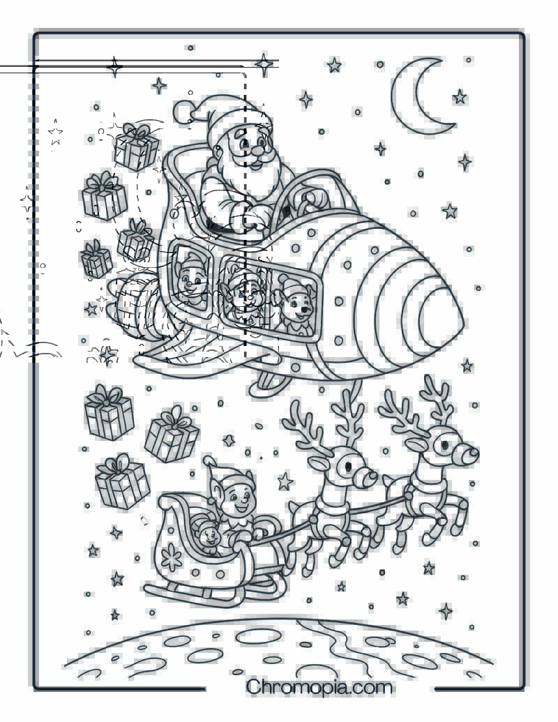 Christmas Sleigh Spaceship with Santa and Reindeer – Spaceship coloring page