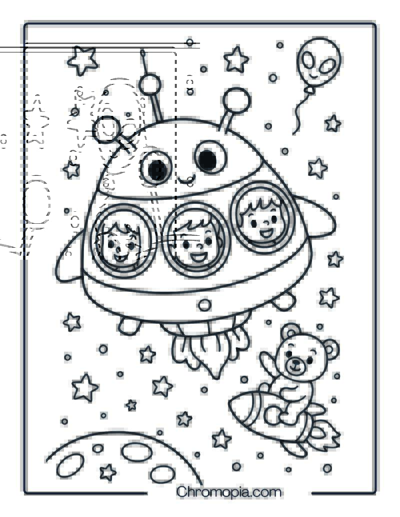 Simple Cute Kids-Only Spaceship in Cartoon Galaxy – Spaceship coloring page
