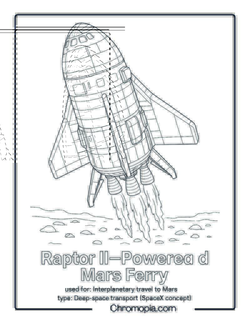 Raptor II–Powered Mars Ferry (concept) – spaceship coloring page
