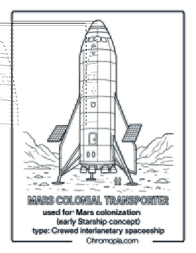 Mars Colonial Transporter (Early Starship Concept) – spaceship coloring page