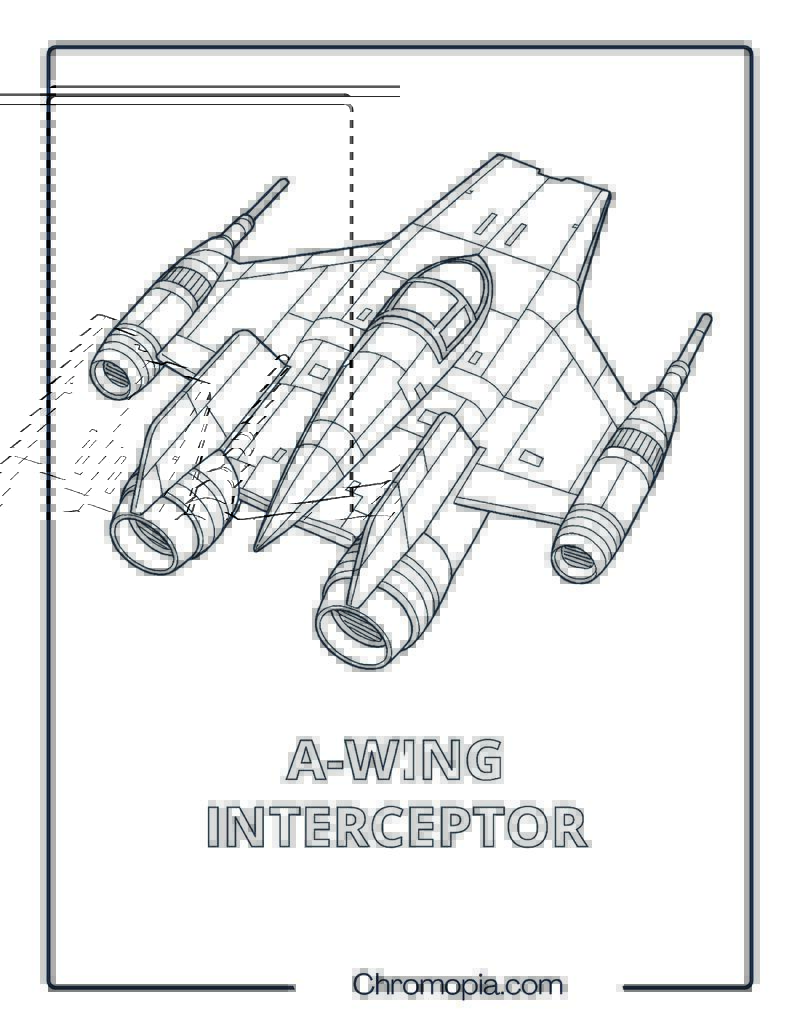 A-Wing Interceptor Star Wars spaceship coloring page