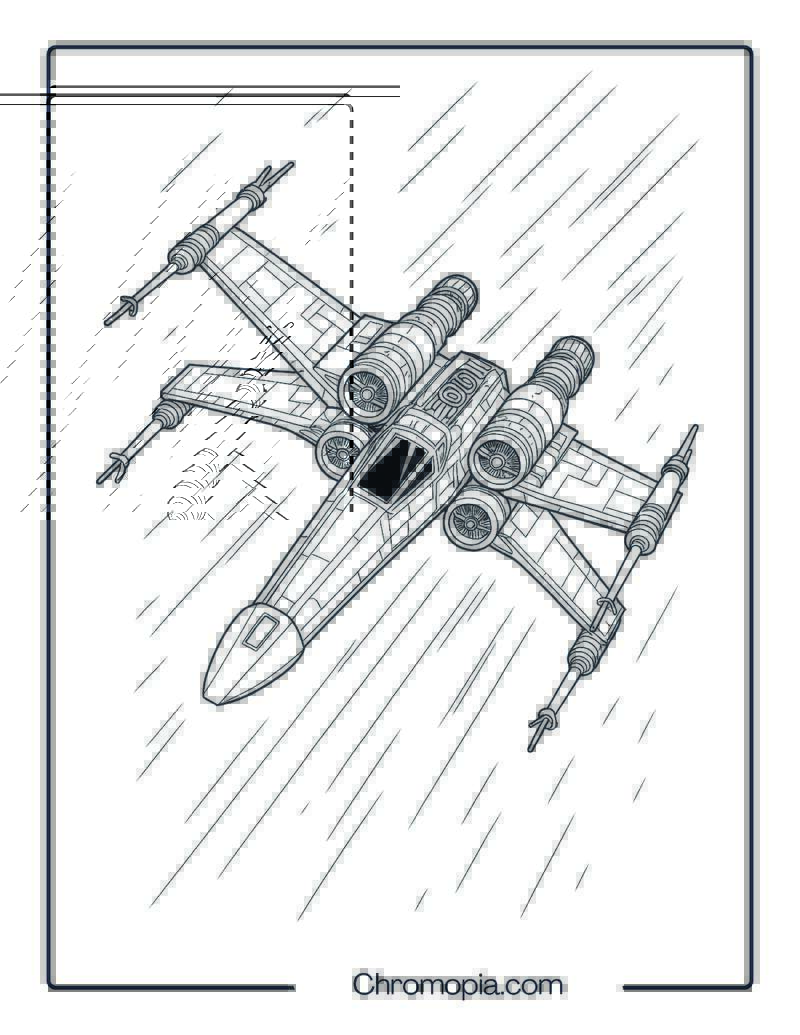 X-Wing Starfighter Star Wars spaceship coloring page