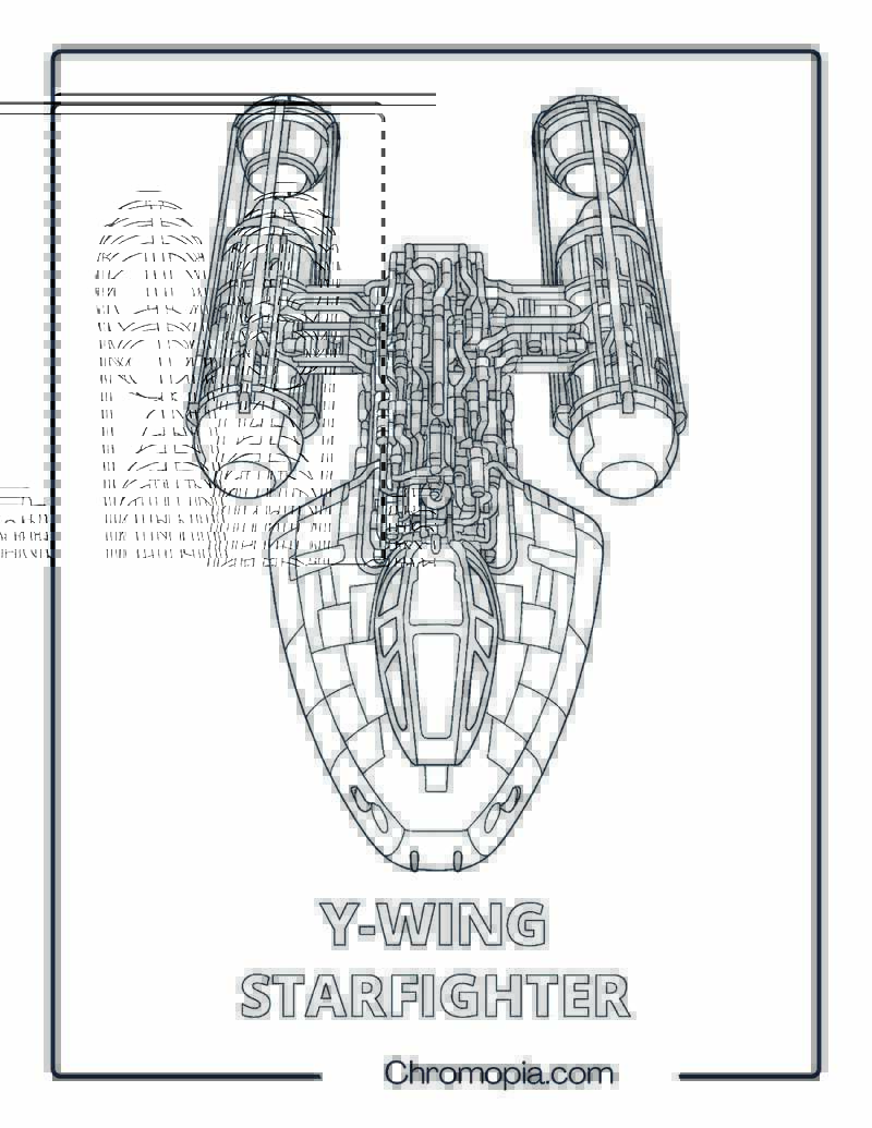 Y-Wing Starfighter Star Wars spaceship coloring page