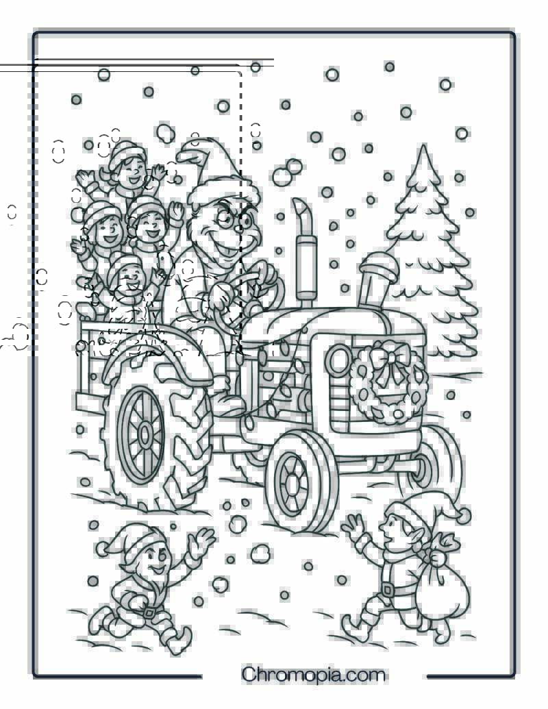 Grinch Sabotaging Santa’s Tractor Ride – Christmas Tractor Coloring Page
