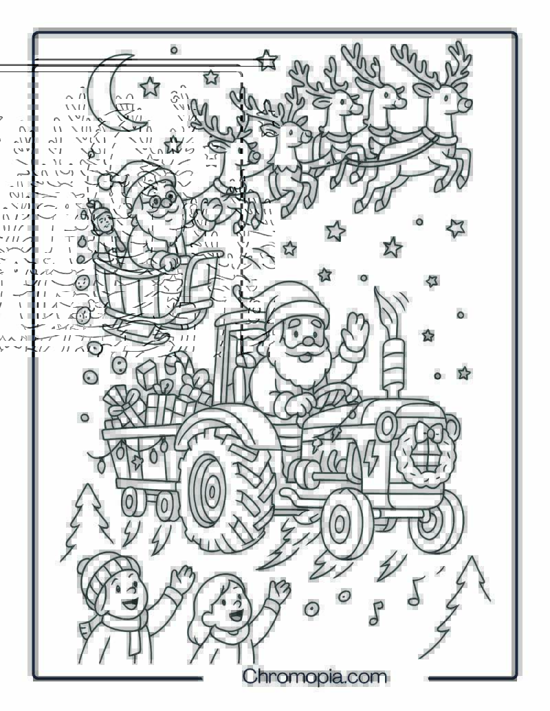Reindeer-Powered Flying Tractor Sleigh – Christmas Tractor Coloring Page