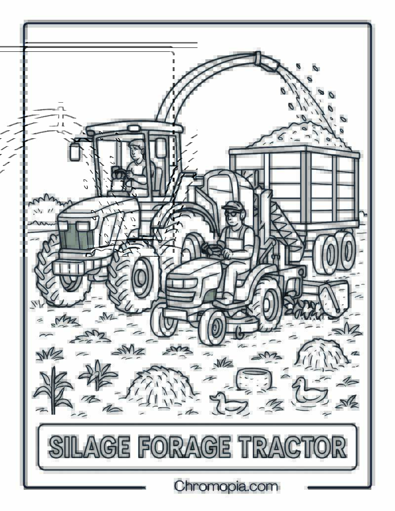 High-Powered Silage Tractor with Forage Harvester – Tractor Coloring Page