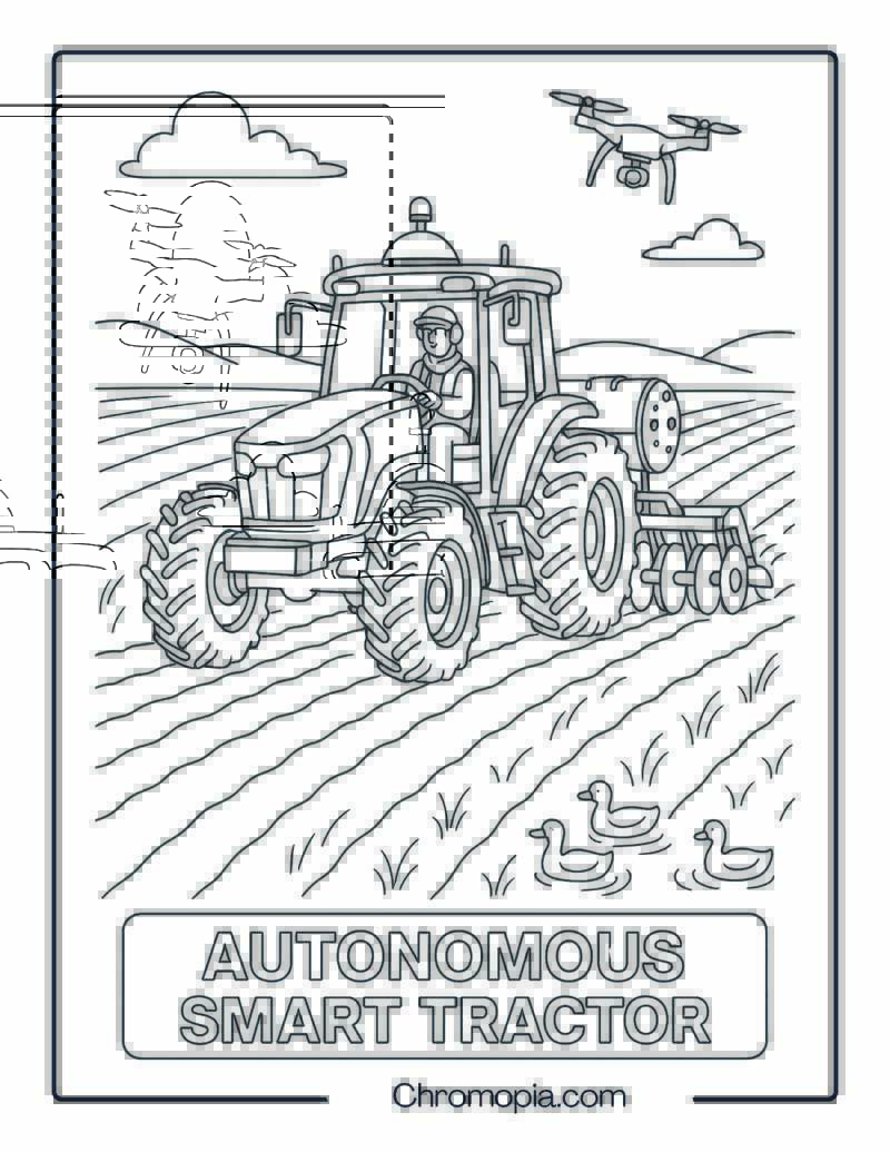 Modern Autonomous Tractor with GPS Dome – Tractor Coloring Page