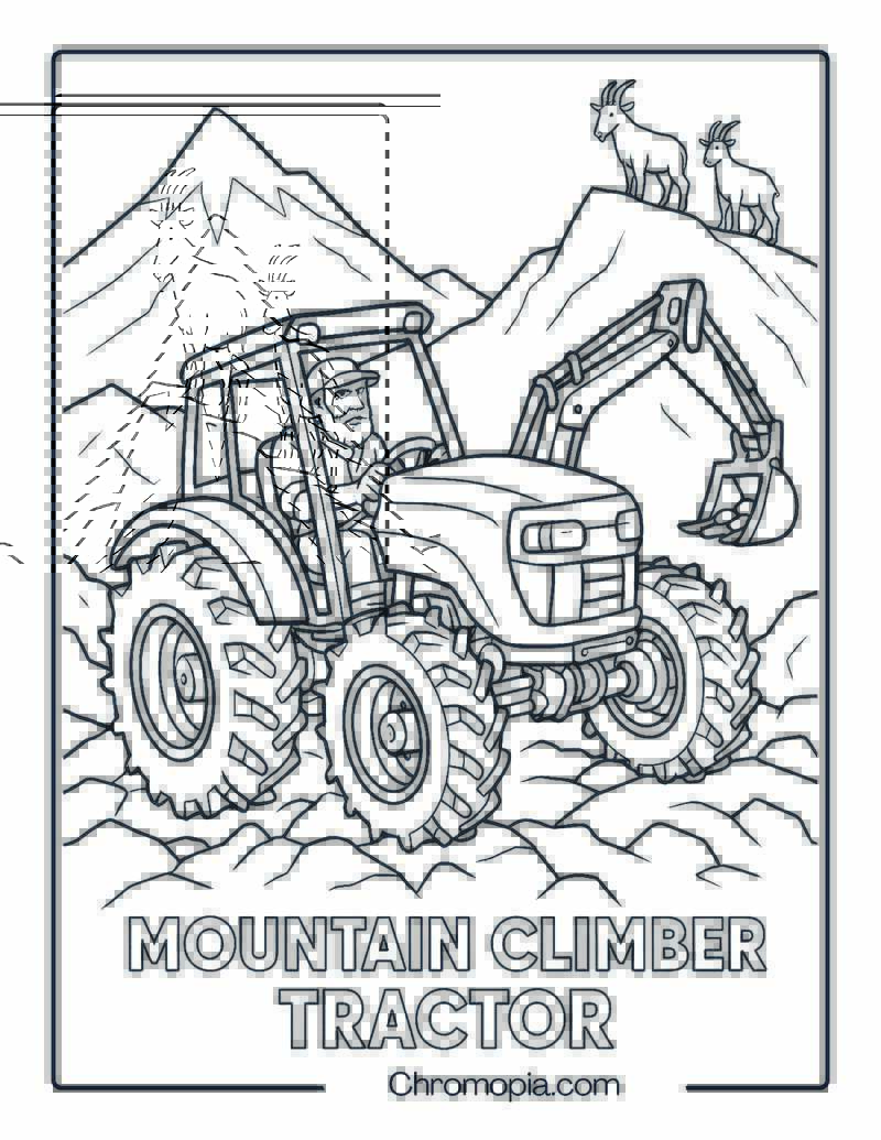 Mountain Terrain Tractor Climbing Rocky Slope – Tractor Coloring Page