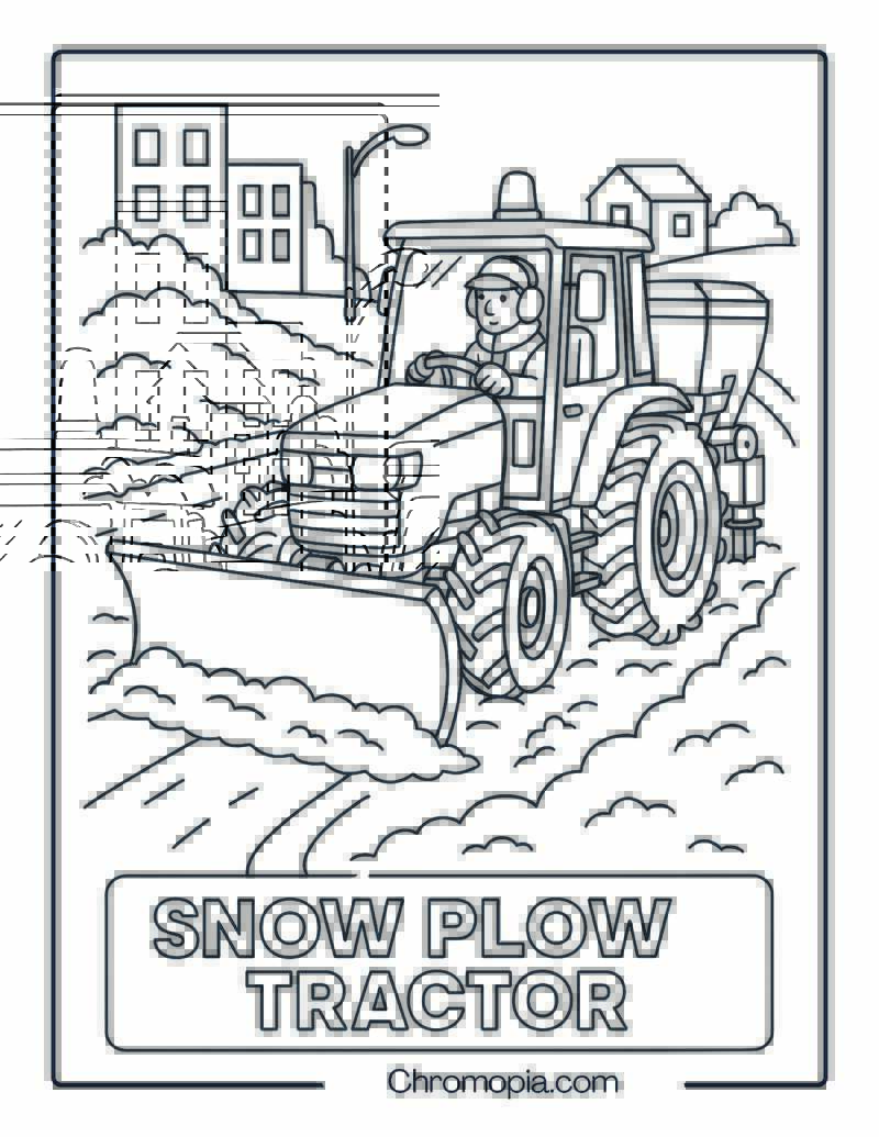 Urban Snow Removal Tractor with Plow and Salt Tank – Tractor Coloring Page