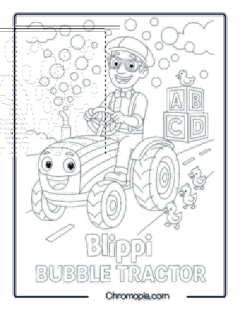 Blippi Driving Rainbow Tractor Through Bubble Farm – Blippi Tractor Coloring Page