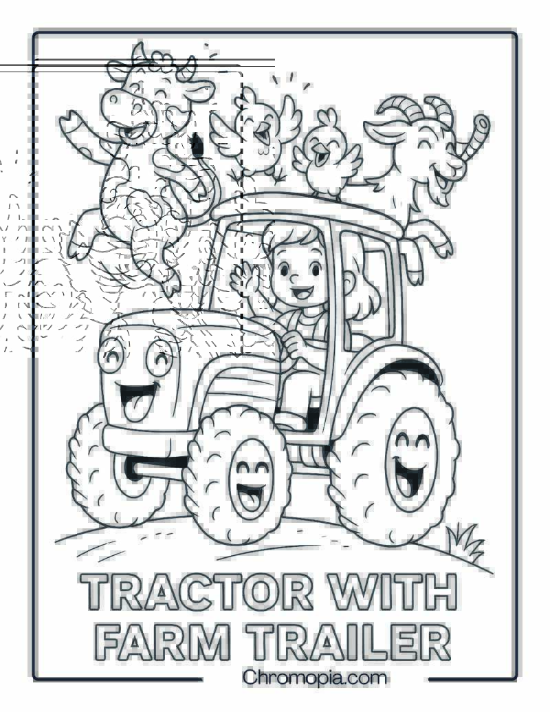 Cartoon Tractor Trailer Filled with Bouncing Farm Animals – Tractor Trailer Coloring Page