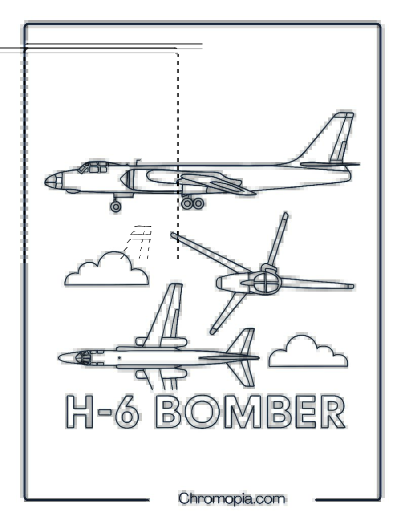 H-6 Bomber Jet Coloring Page