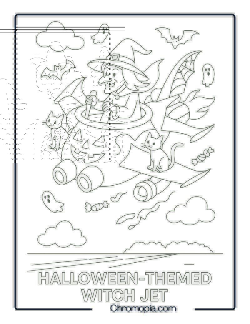 Halloween-Themed Witch Jet Coloring Page
