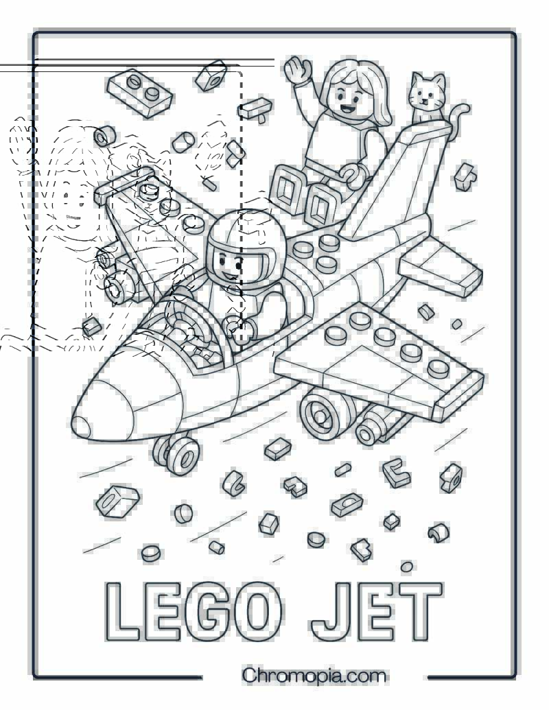 Lego Jet with Mini Figures Coloring Page