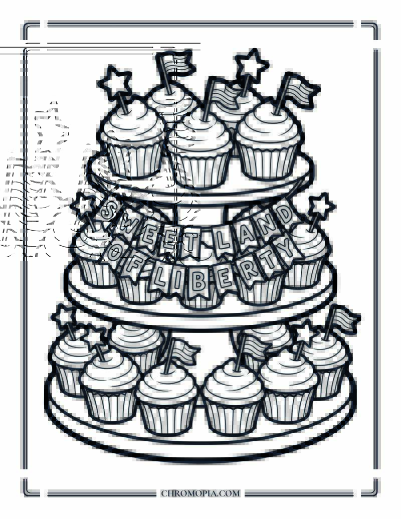 4th Of July Cupcake Stand Coloring Page