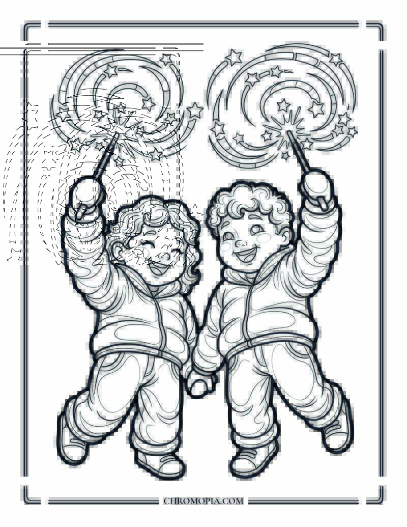 4th Of July Sparklers At Sunset Coloring Page