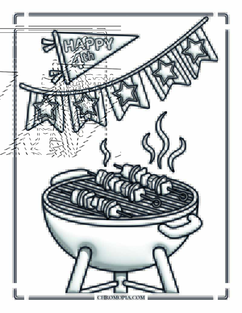 American Independence Day Backyard Barbecue Coloring Page