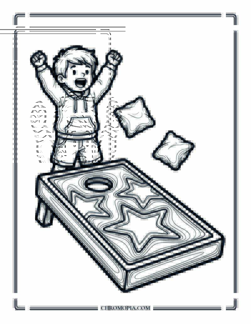 Backyard Cornhole On American Independence Day Coloring Page
