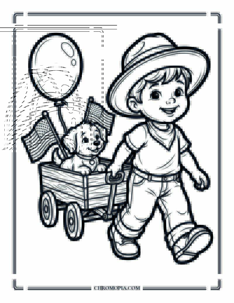 Wagon Ride To The 4th Of July Party Coloring Page