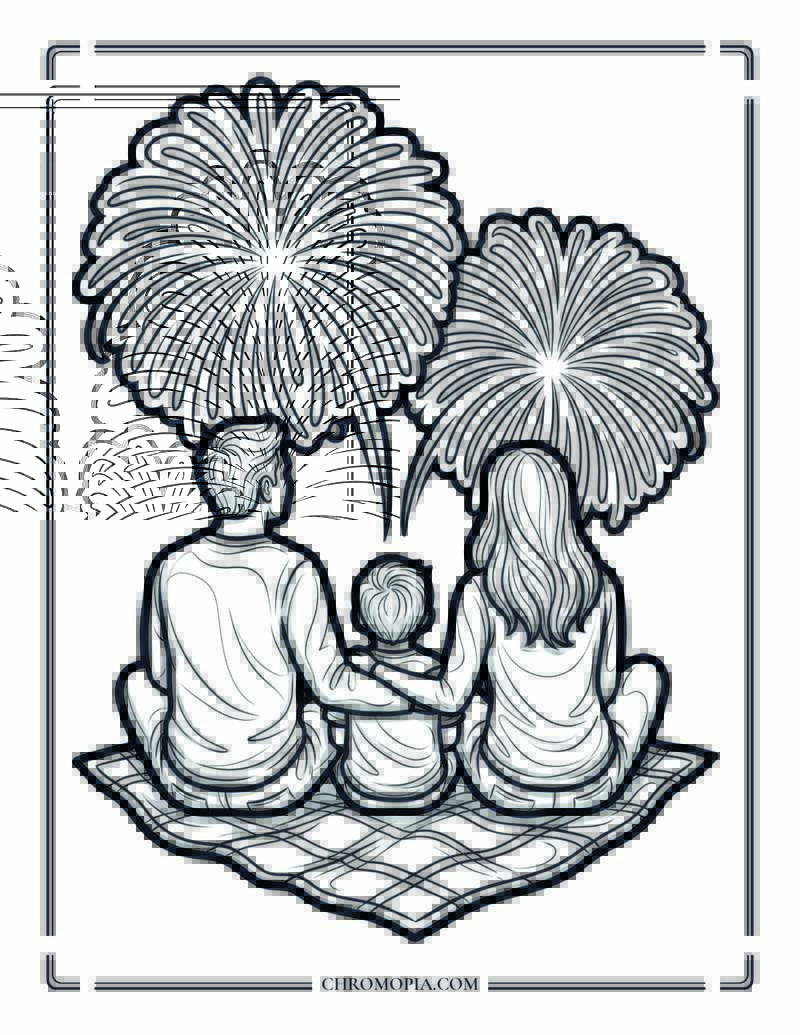 Watching The 4th Of July Fireworks Together Coloring Page