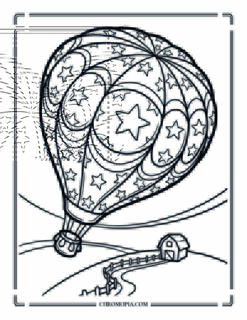 Patriotic Hot Air Balloon Over The American Heartland Coloring Page