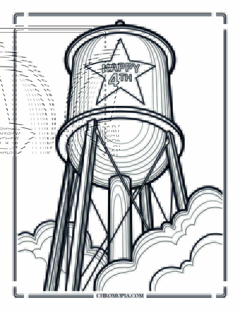 Small Town Water Tower Dressed For The 4th Of July Coloring Page