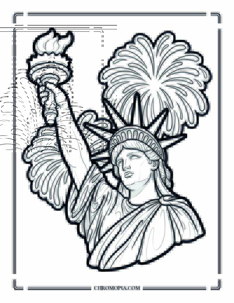 Statue Of Liberty 4th Of July Fireworks Coloring Page