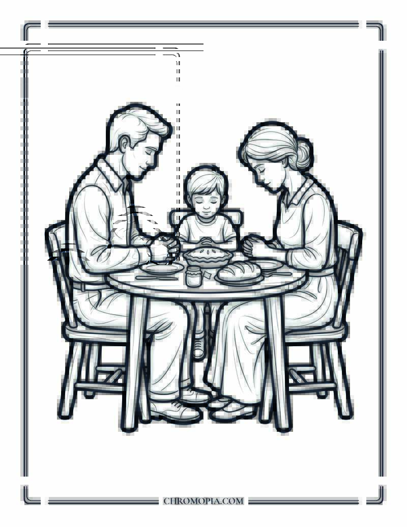 Saying Grace At The 4th Of July Table Coloring Page