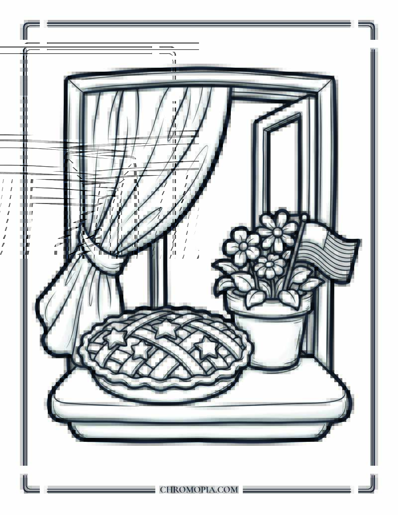4th Of July Pie Cooling On The Windowsill Coloring Page