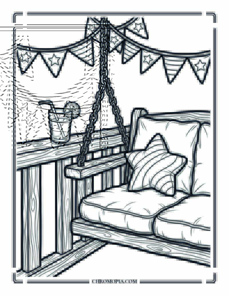 Front Porch Swing Dressed For The 4th Of July Coloring Page