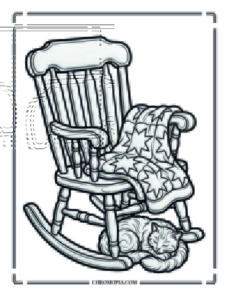 Rocking Chair And American Star Quilt Coloring Page