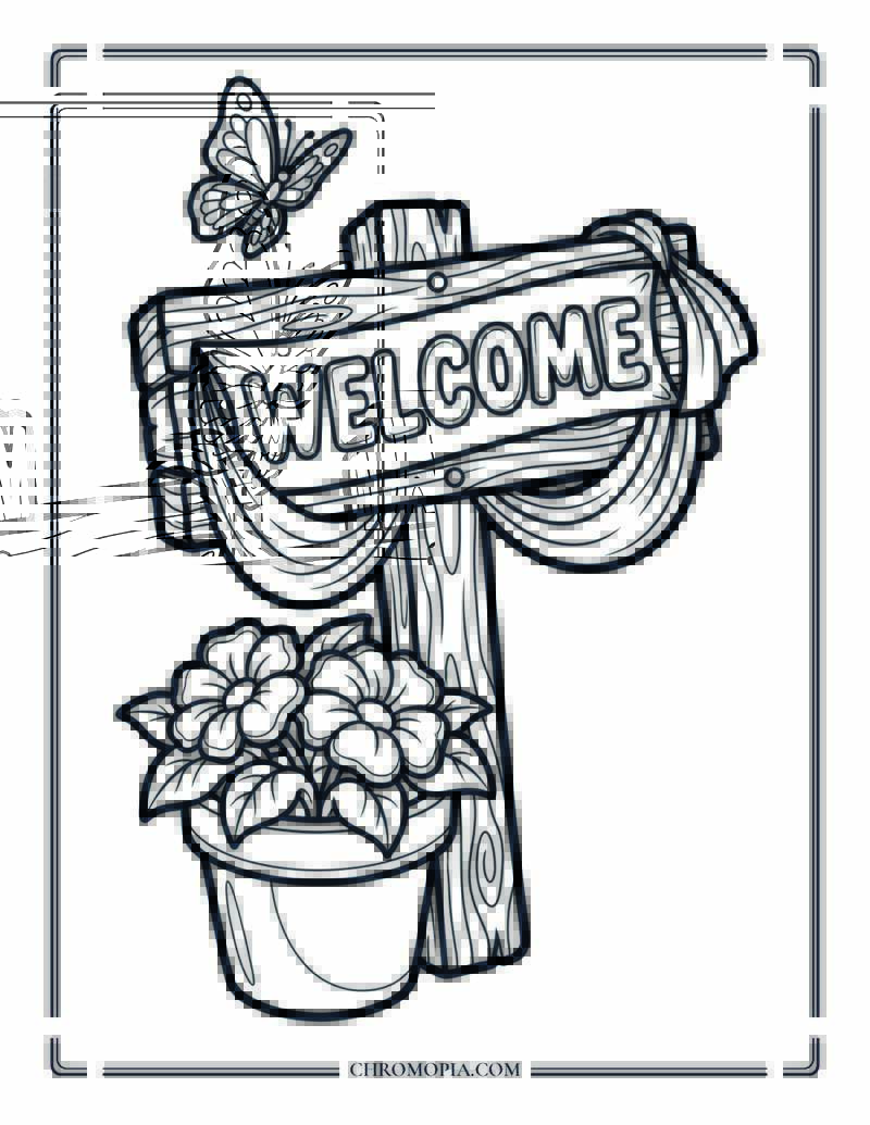 Welcome Sign Decorated For The 4th Of July Coloring Page