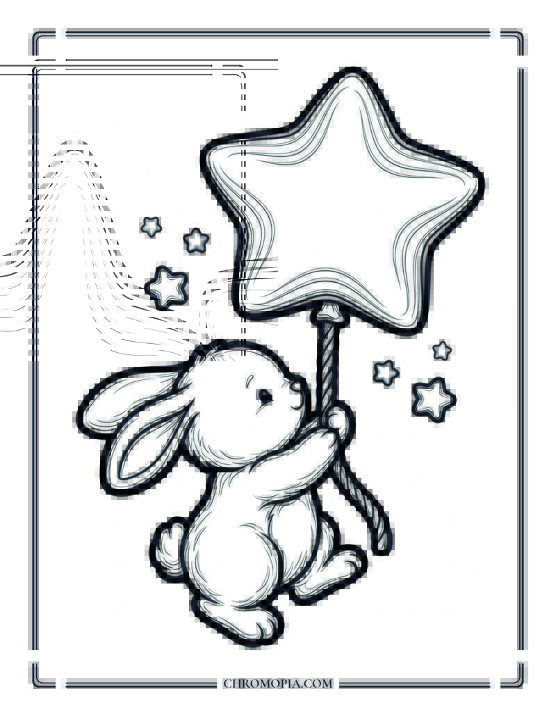 Bunny Holding A 4th Of July Star Balloon Coloring Page