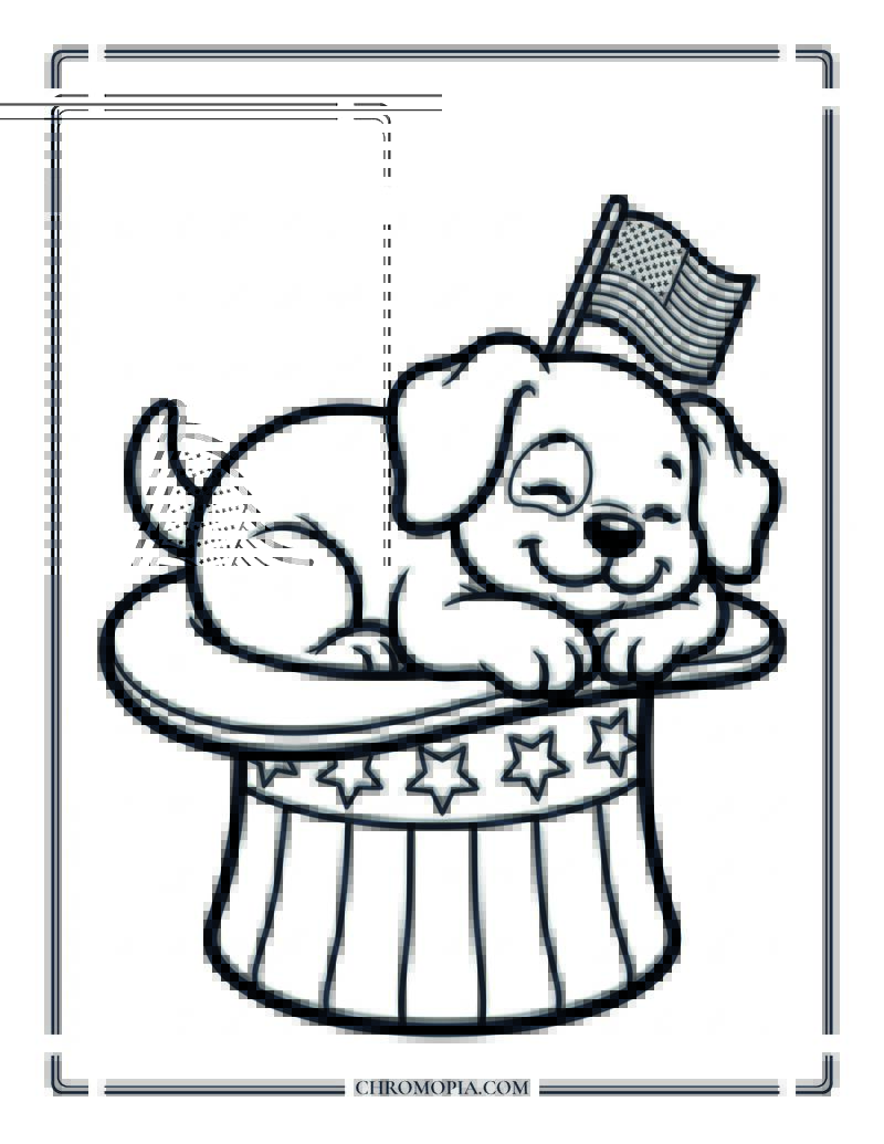 Puppy Asleep In An Uncle Sam Hat Coloring Page