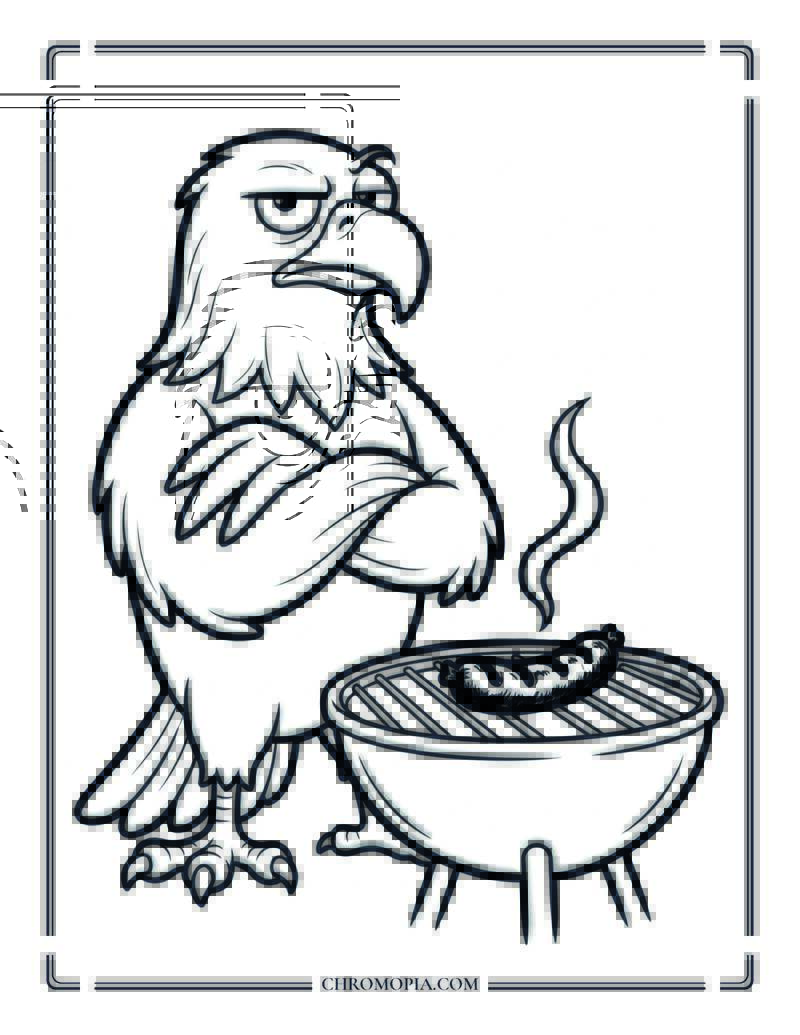 Bald Eagle Judging The 4th Of July Barbecue Coloring Page