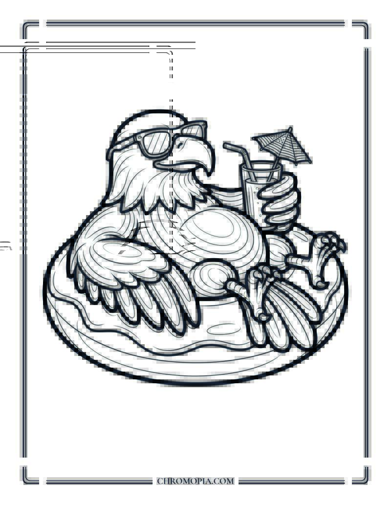 Bald Eagle Lounging In A 4th Of July Pool Float Coloring Page