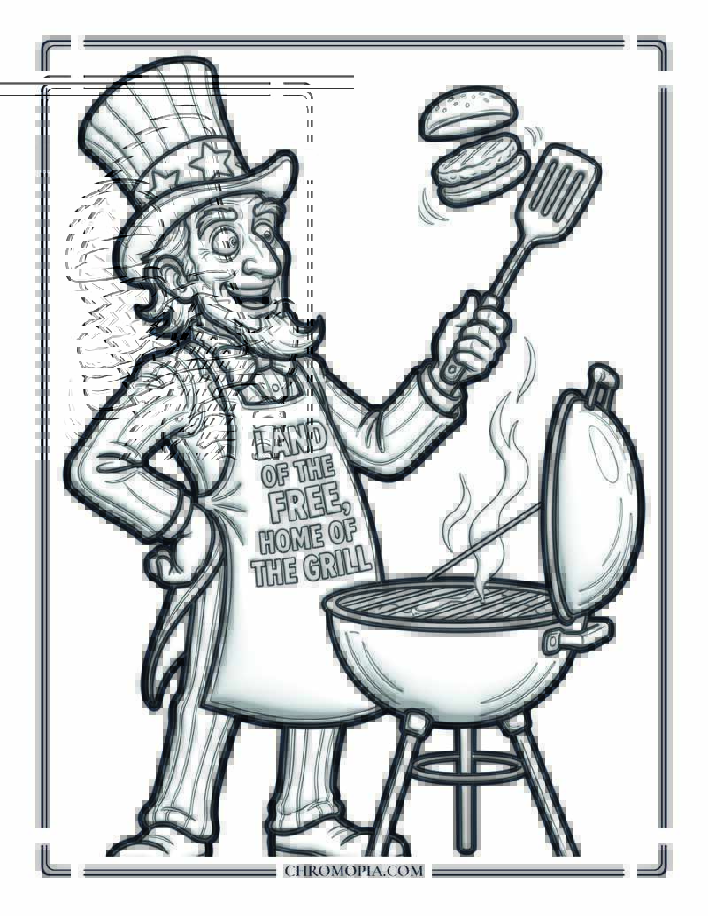 Uncle Sam In A Home Of The Grill Apron Coloring Page