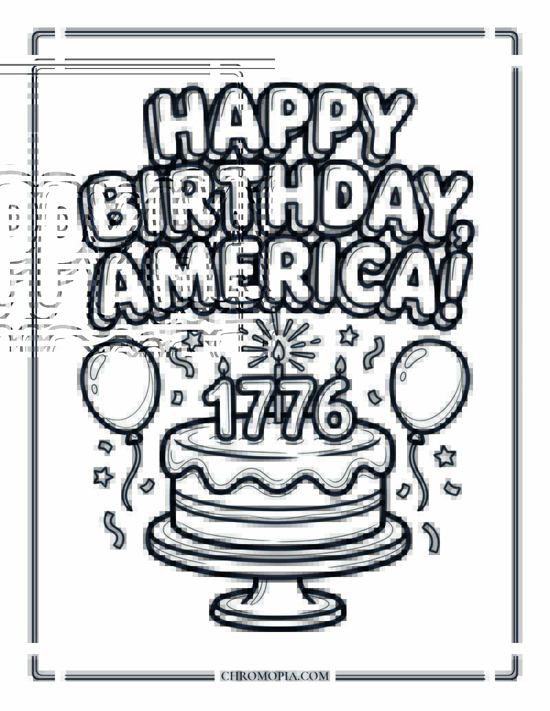 HAPPY BIRTHDAY AMERICA Coloring Page