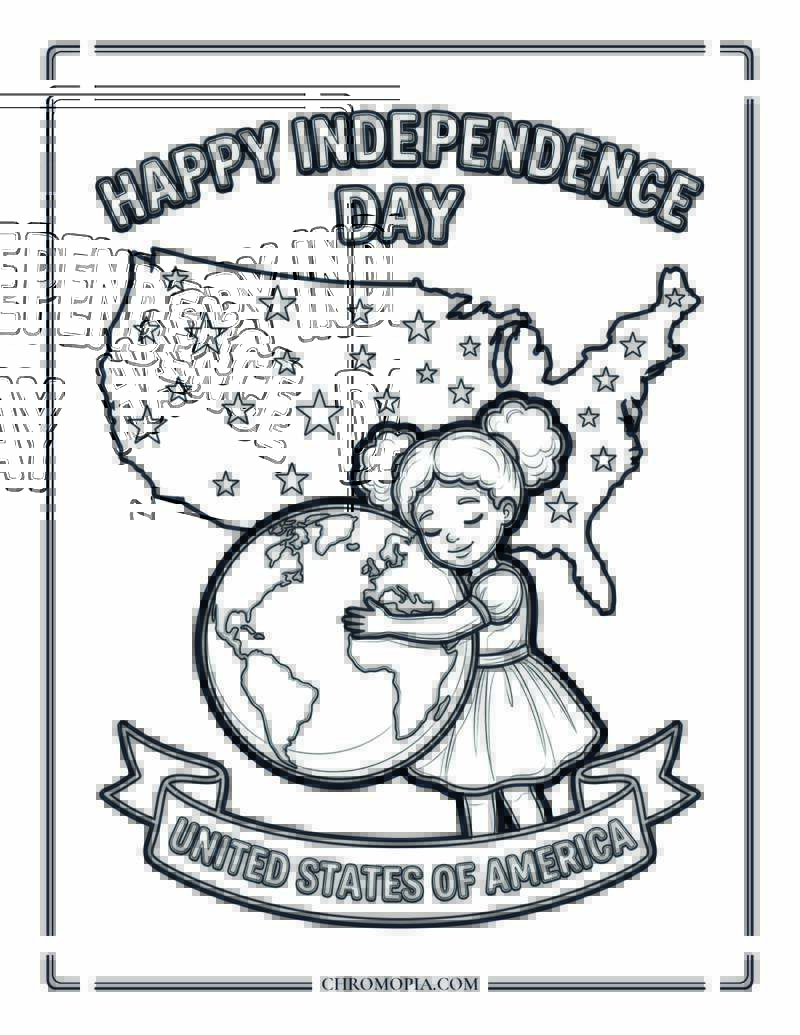 HAPPY INDEPENDENCE DAY UNITED STATES OF AMERICA USA Map Coloring Page